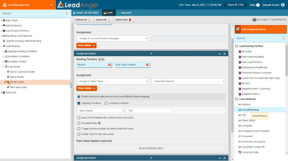 Lead routing rules in LeadAngel