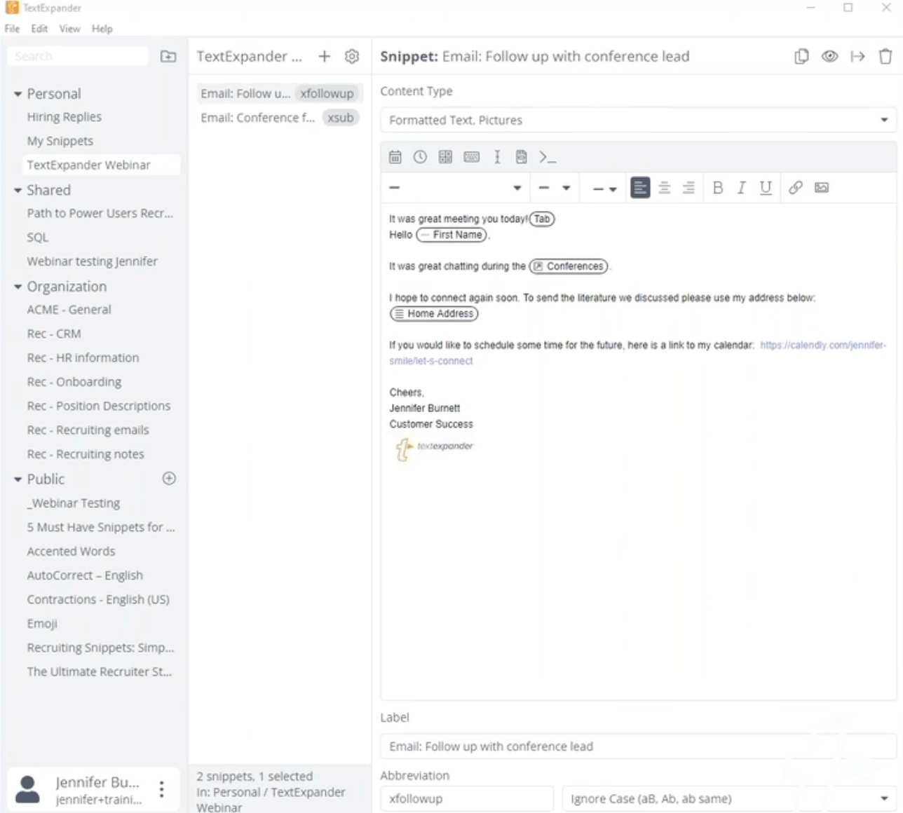 Textexpander for sales messaging