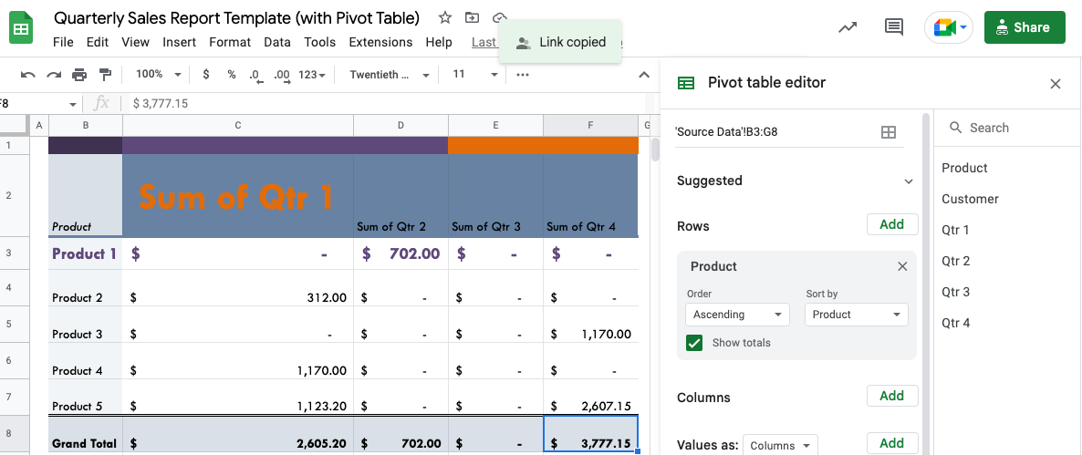 Total Sales Report Template with Pivot Table (Google Sheets and Microsoft Excel)
