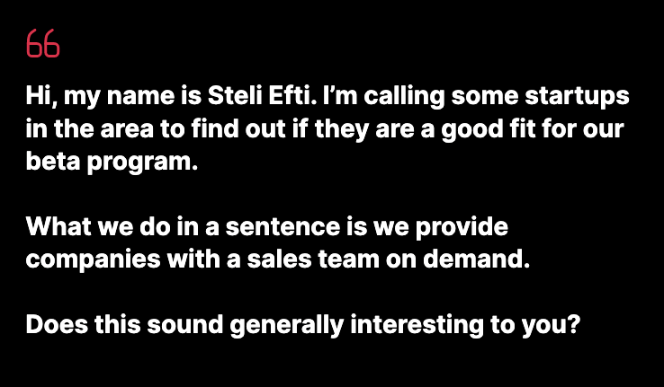 steli cold calling script example screenshot