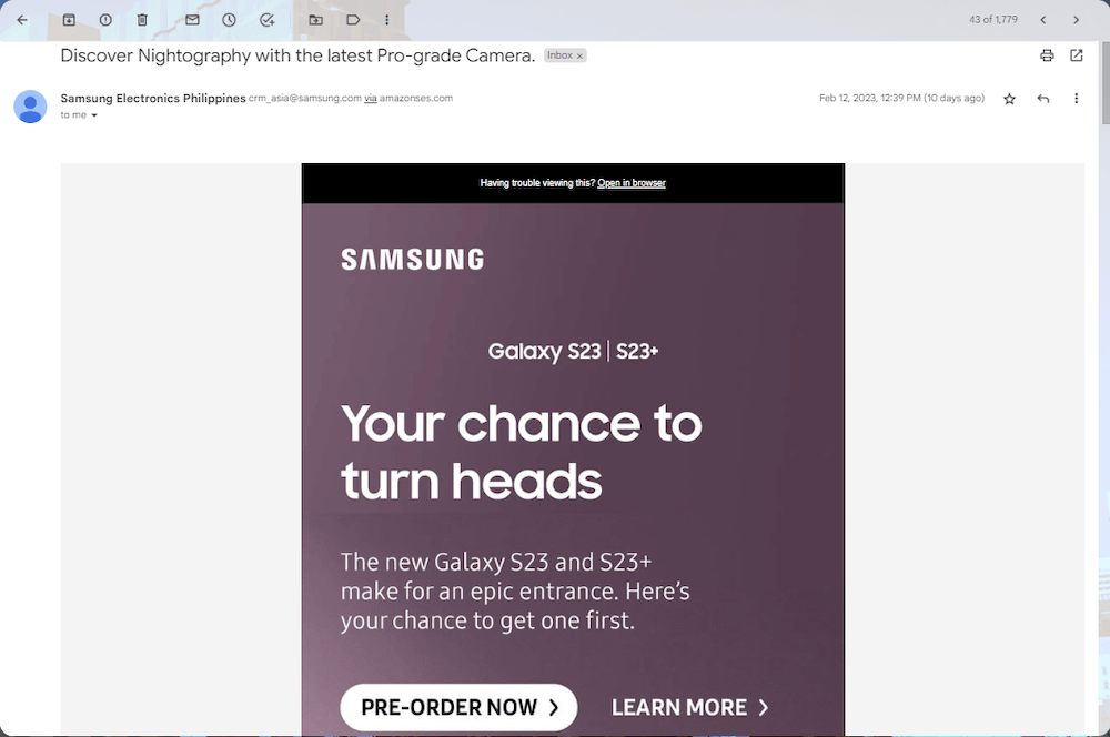 Examples of Big Brands Using Images in Emails - Samsung