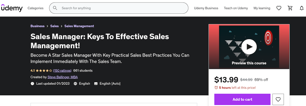 Best Sales Management Courses - Sales Manager, Keys to Effective Sales Management, by Steve Ballinger, MBA
