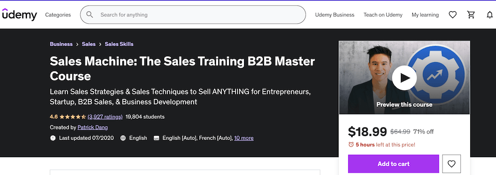 Online Sales Courses on the Fundamentals of Sales- Sales Machine, The Sales Training B2B Master Course, by Patrick Dang