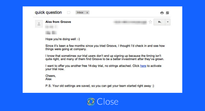 Free Trial Follow-Up Email Example - Groove