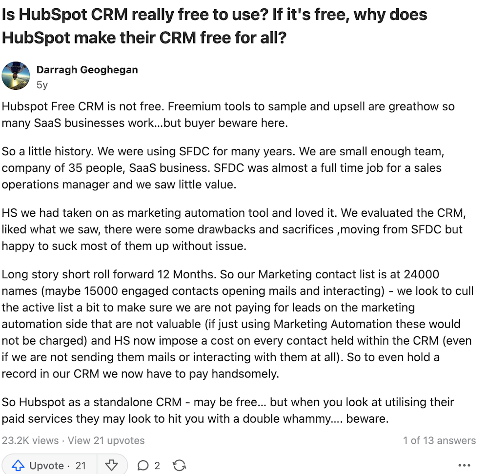 HubSpot Alternatives - HubSpot CRM Limitations_Quora review