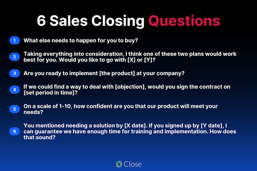 6 Sales Clsoing Questions by Close CRM